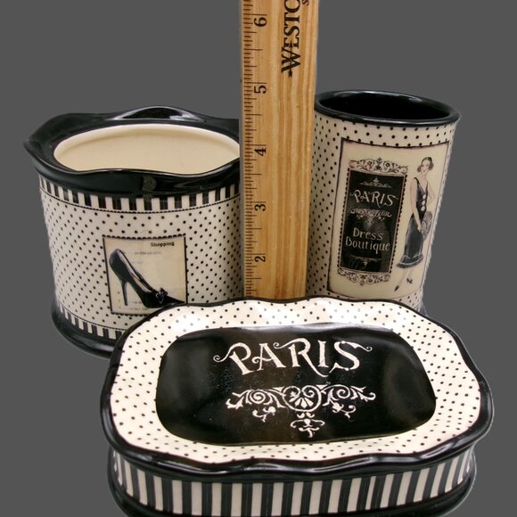 Kim Poloson Paris Theme 3 Piece Bath Vanity Set, Soap Dish, Tumbler, Jar - Picture 7 of 7
